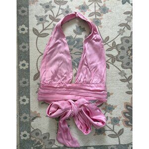 Zara Satin Effect Pink Halter Tie Around Crop Top Coquette Dainty Festival M